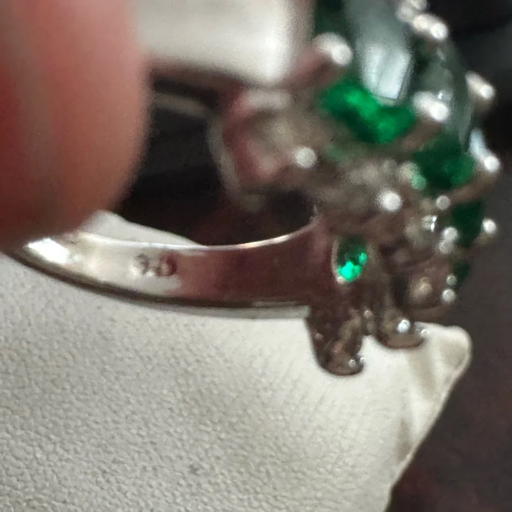 Sterling Silver Green‎ Gemstone & Diamond Accent Band Ring Size 6 925